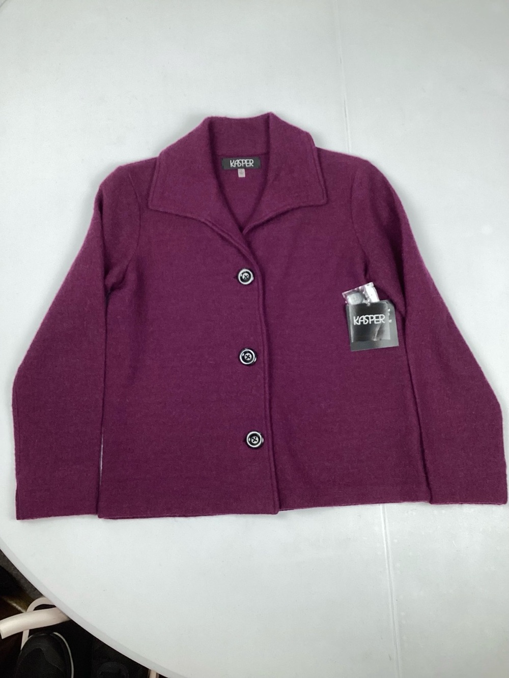 Kasper 100% Wool Front Button Sweater Jacket Blazer Magenta Small New with tag